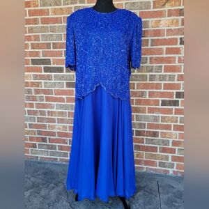 Brilliante by J.A. Women's Beaded Blue Evening Gown (XXL)